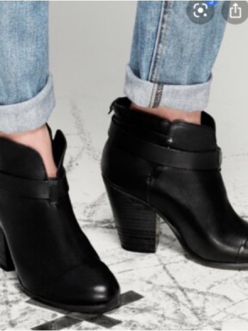 rag & bone Black Leather Ankle Booties with Strap Detail Harrow Boot - Black 36